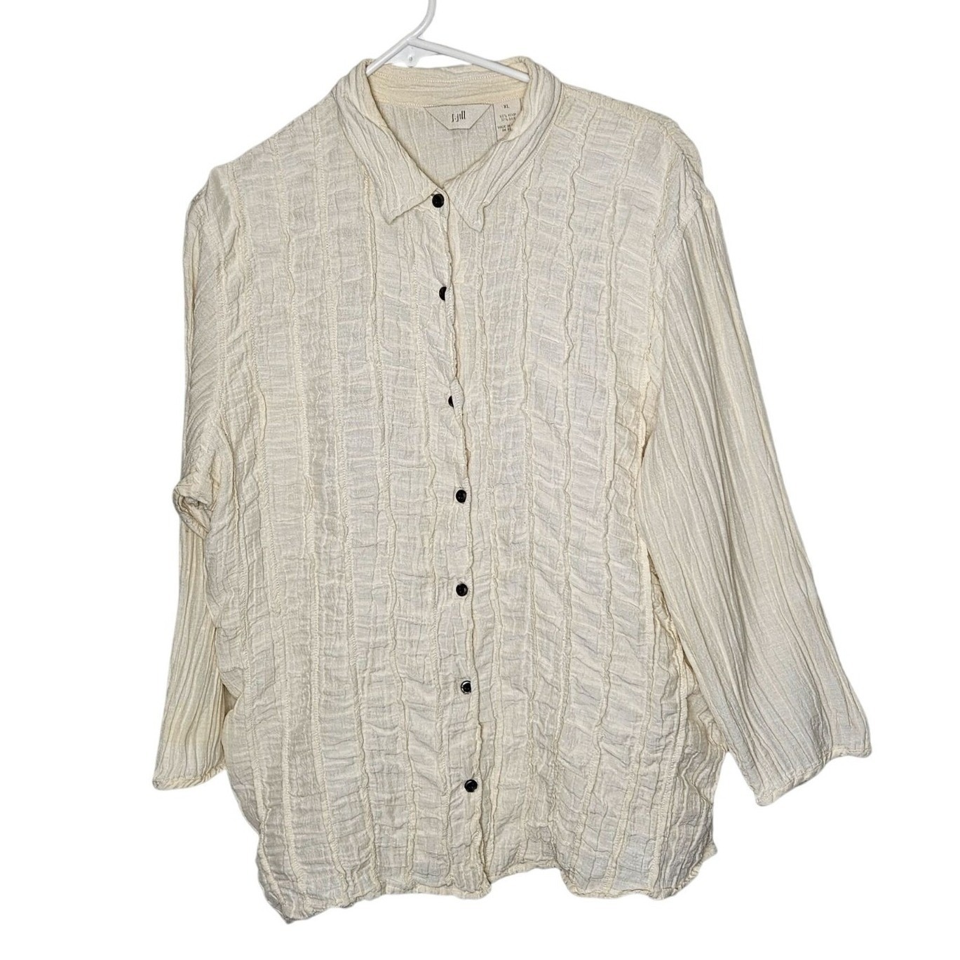 J. Jill Womens Xl Crinkled Button-Up Shirt In Hemp Silk Blend Ruffle Work Office